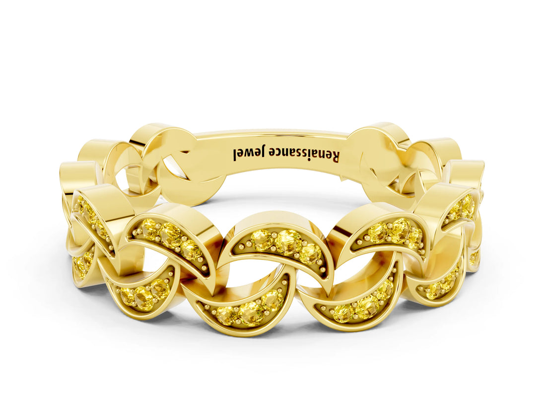 Yellow gold Pavé Round Yellow Sapphire Interlocking Eternity Band with Bezel Prong Setting_6