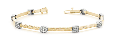 Yellow gold Pavé Round and Square Diamond Braided Bracelet with Box Clasp