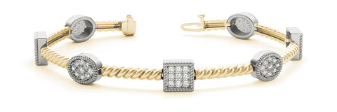 Yellow gold Pavé Round and Square Diamond Twisted Cable Bracelet