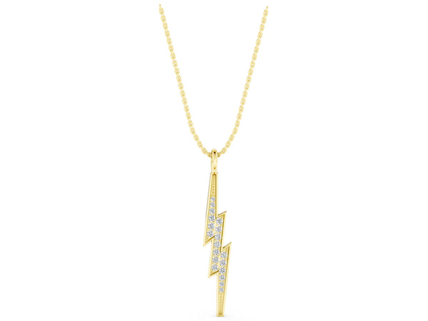Yellow gold Pavé Set Lightning Bolt Pendant with Round Cut Stones