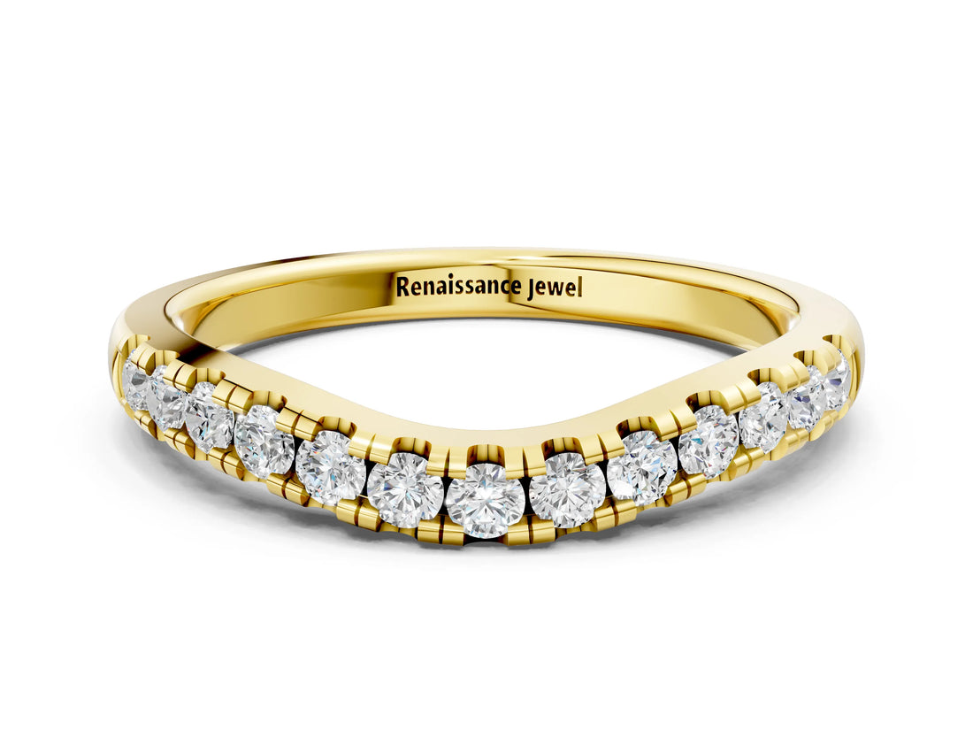 Yellow gold Pavé Set Round Diamond Curved Band with Shared Prong Setting_4