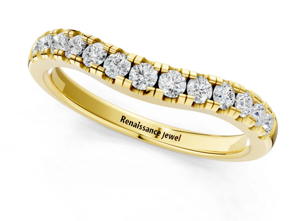 Yellow gold Pavé Set Round Diamond Curved Band with Shared Prong Setting