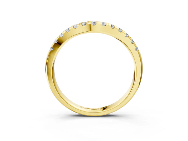 Yellow gold Pavé Set Round Diamond Curved Band with Shared Prong Setting