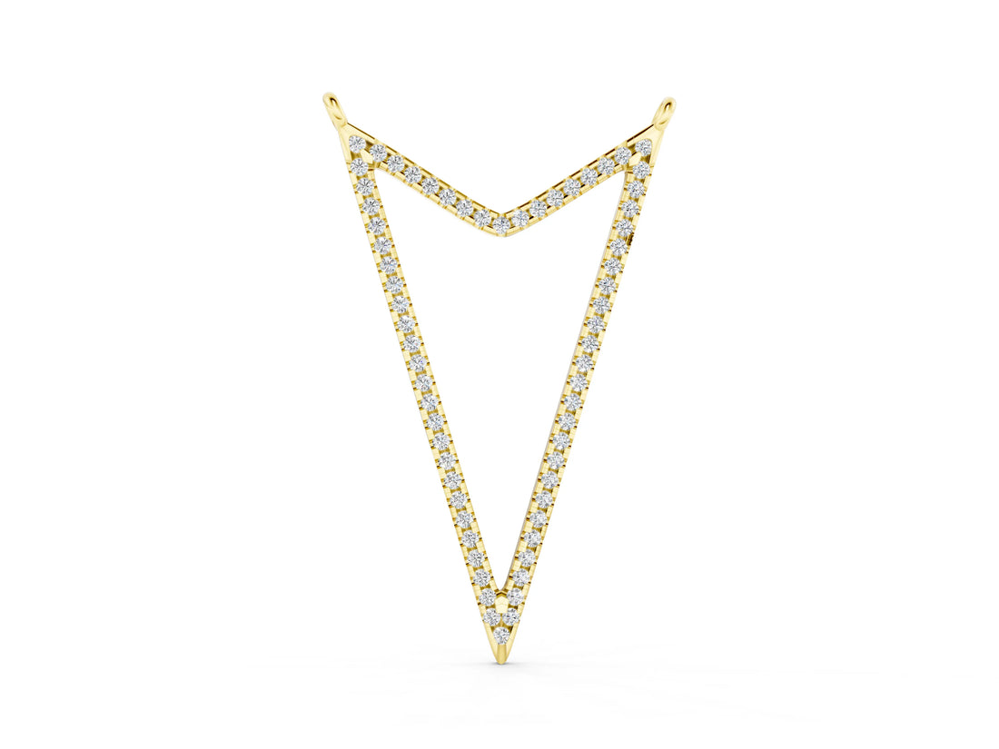 Yellow gold Pavé Set Round Diamond V-Shape Pendant