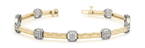 Yellow gold Pavé Square Diamond Cable Bracelet with Bezel Prong Setting