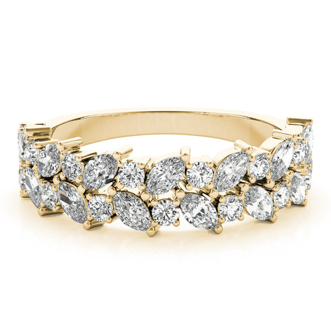 Yellow gold Pave Marquise and Round Diamond Eternity Band with Prong Setting 1