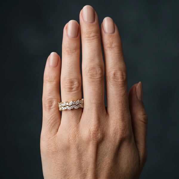 Yellow gold Pave Marquise and Round Diamond Eternity Band with Prong Setting