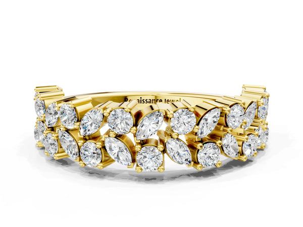 Yellow gold Pave Marquise and Round Diamond Eternity Band with Prong Setting
