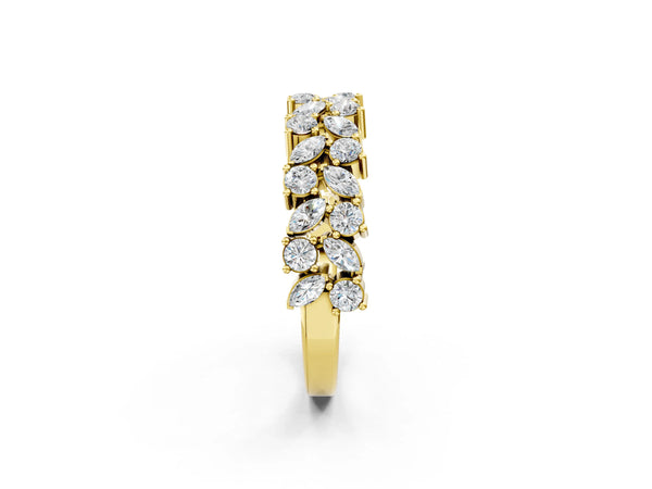 Yellow gold Pave Marquise and Round Diamond Eternity Band with Prong Setting