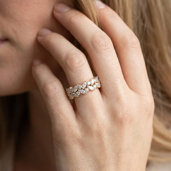 Yellow gold Pave Marquise and Round Diamond Eternity Band with Prong Setting