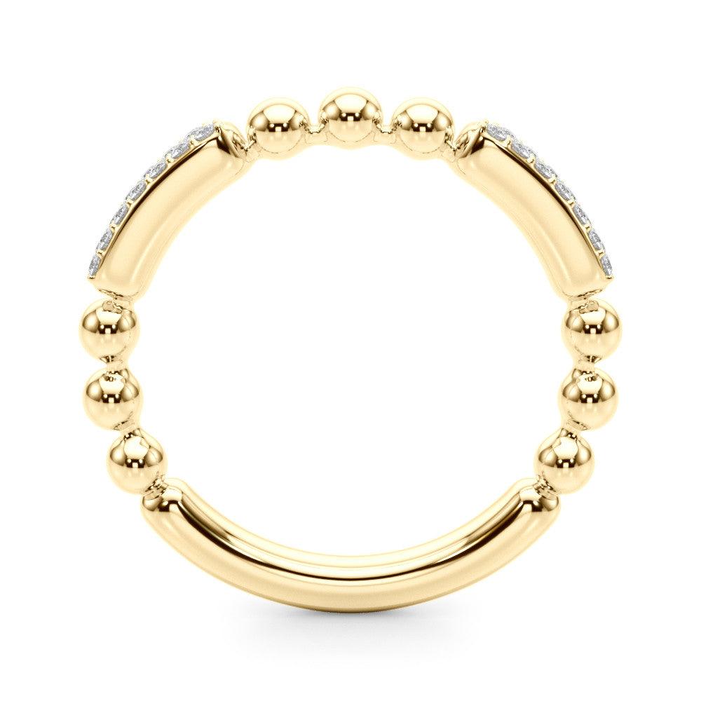 Yellow gold Pave Round Diamond Beaded Band with Shared Prong Setting 1