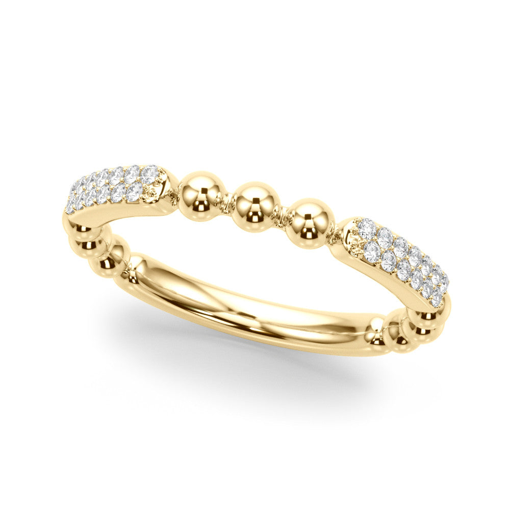 Yellow gold Pave Round Diamond Beaded Band with Shared Prong Setting