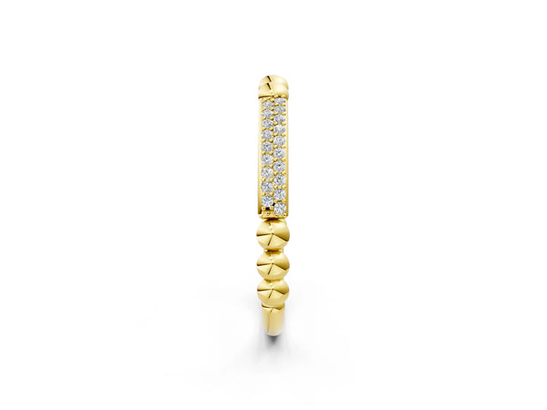 Yellow gold Pave Round Diamond Beaded Band with Shared Prong Setting