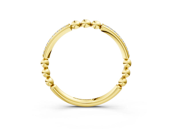 Yellow gold Pave Round Diamond Beaded Band with Shared Prong Setting