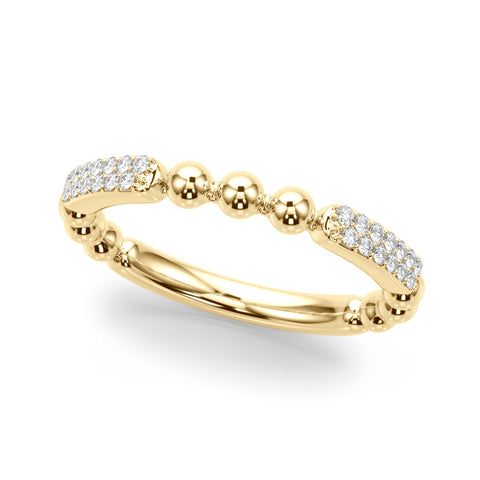 Yellow gold Pave Round Diamond Beaded Band with Shared Prong Setting