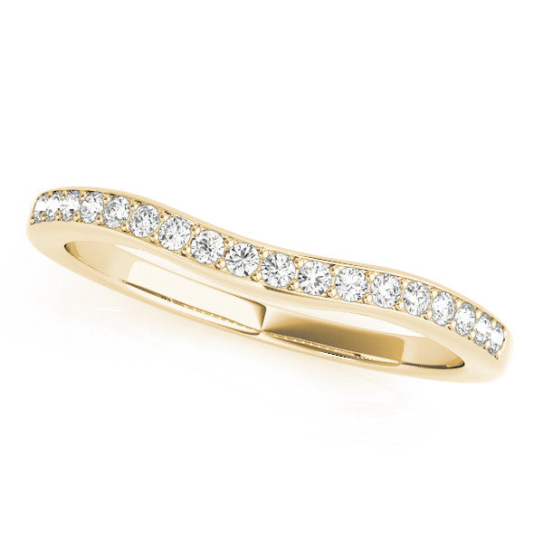 Yellow gold Curved Round Diamond Band with Pavé Setting