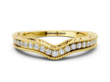 Yellow gold Pave Round Diamond Curved Milgrain Band_2