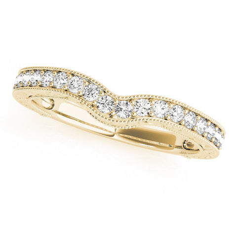 Yellow gold Pave Round Diamond Curved Milgrain Band