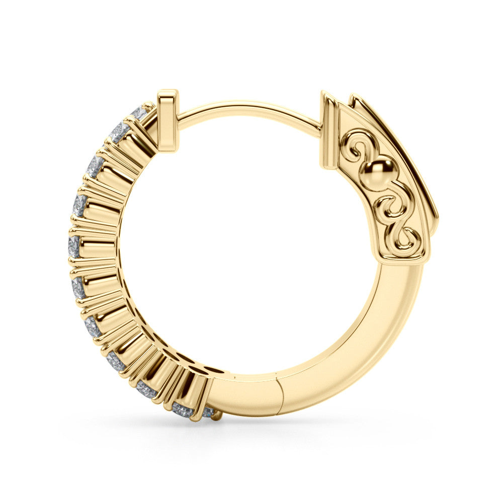 Yellow gold Pave Round Diamond Hoop Earrings with Channel Band and Shared Prong Setting 2