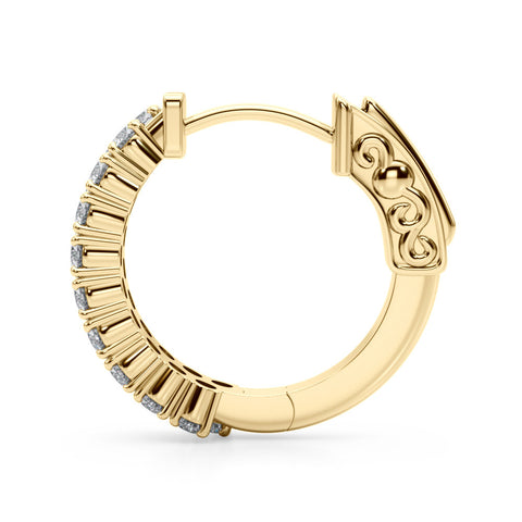 Yellow gold Pave Round Diamond Hoop Earrings with Channel Band and Shared Prong Setting 2