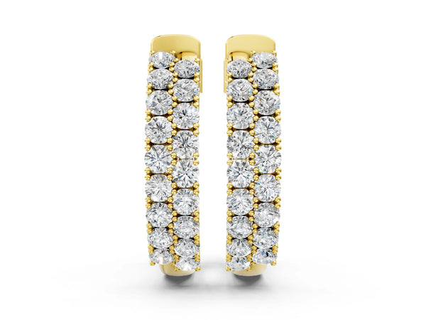 Yellow gold Pave Round Diamond Hoop Earrings with Channel Band and Shared Prong Setting