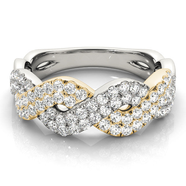 Yellow gold Pave Round Diamond Infinity Twist Band with Shared Prong Setting 1