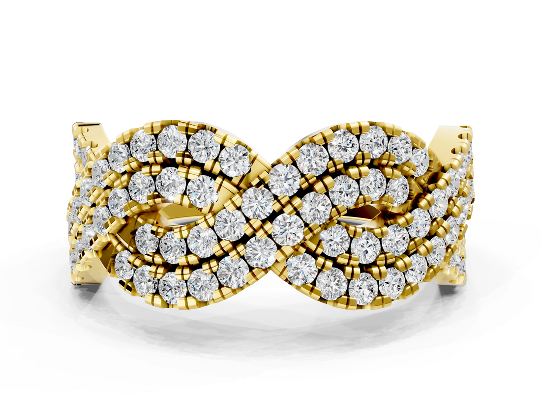 Yellow gold Pave Round Diamond Infinity Twist Band with Shared Prong Setting_40