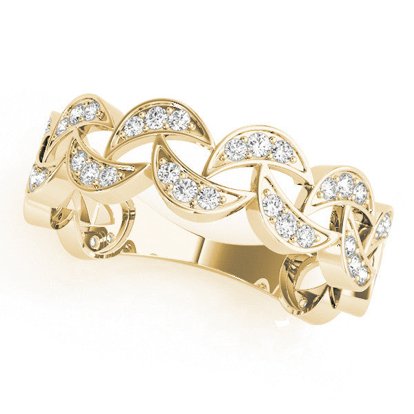 Yellow gold Pave Round Diamond Interlocking Eternity Band with Bezel Prong Setting