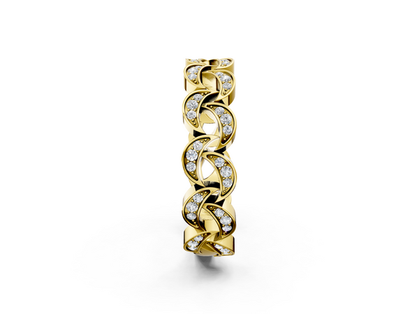 Yellow gold Pavé Round Diamond Interlocking Eternity Band with Bezel Prong Setting
