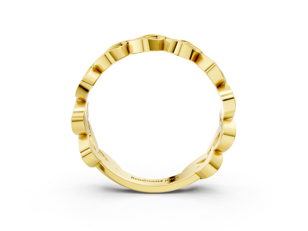 Yellow gold Pavé Round Diamond Interlocking Eternity Band with Bezel Prong Setting