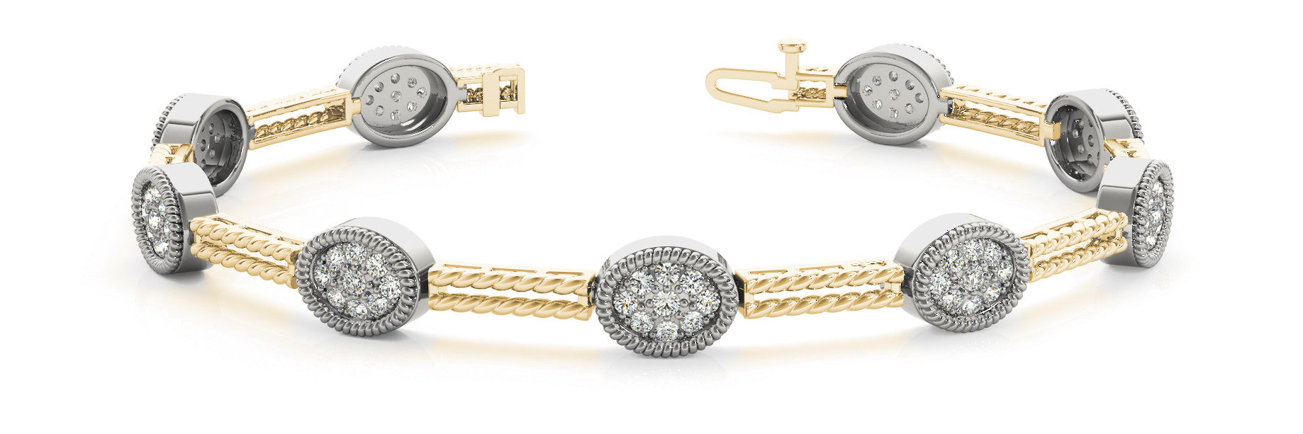 Yellow gold Pave Round Diamond Rope Bracelet with Bezel Setting