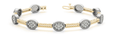 Yellow gold Pave Round Diamond Rope Bracelet with Bezel Setting