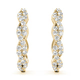 Yellow gold Pave Round Diamond Twisted Hoop Earrings with Shared Prong Setting 1