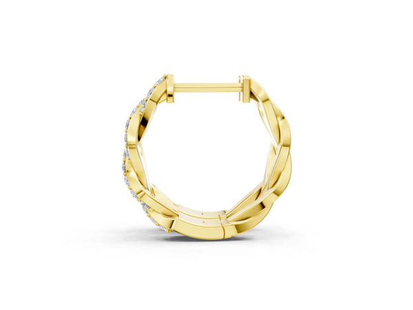 Yellow Gold Round Laboratory-Grown Diamond Pave Twisted Hoop Earrings with Shared Prong Setting