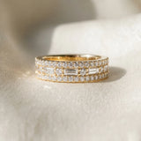 Yellow gold Pave Round and Baguette Diamond Eternity Band with Channel and Prong Setting_7