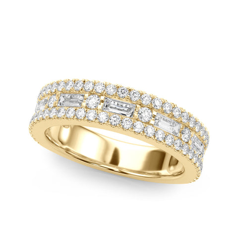 Yellow gold Pave Round and Baguette Diamond Eternity Band with Channel and Prong Setting