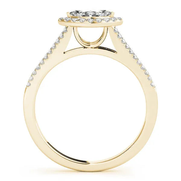 Yellow gold Pave Split Shank Halo Marquise Cut Prong Set Ring