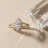 Yellow gold Pave Split Shank Halo Marquise Cut Prong Set Ring_9