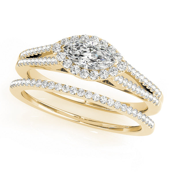 Yellow gold Pave Split Shank Halo Pear Cut Prong Set Ring 1