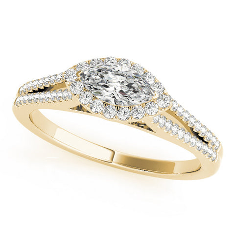 Yellow gold Pave Split Shank Halo Pear Cut Prong Set Ring