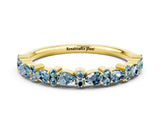 Yellow gold Pear & Round Aquamarine Wedding Band_6