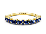 Yellow gold Pear & Round Blue Sapphire Wedding Band_6