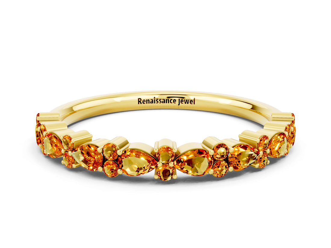 Yellow gold Pear & Round Citrine Wedding Band_6
