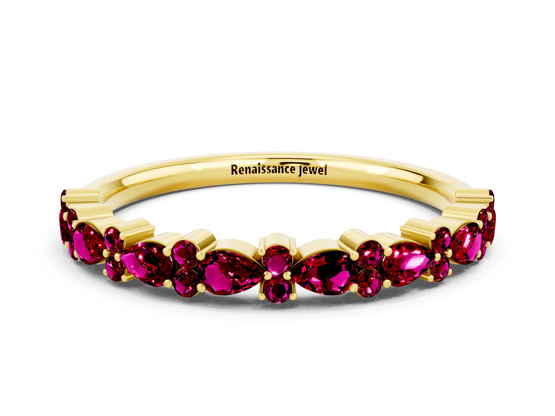 Yellow gold Pear & Round Garnet Wedding Band_6