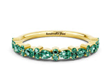 Yellow gold Pear & Round Green Sapphire Wedding Band_6