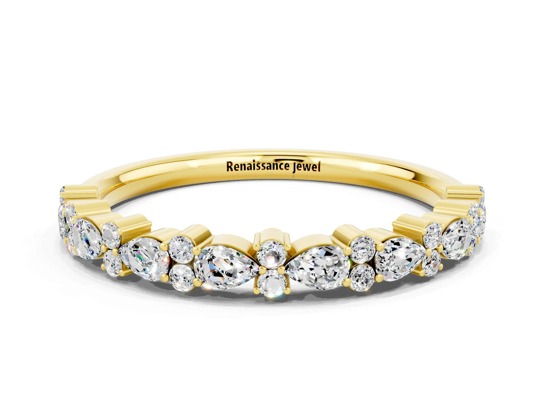 Yellow gold Pear & Round Moissanite Wedding Band_6