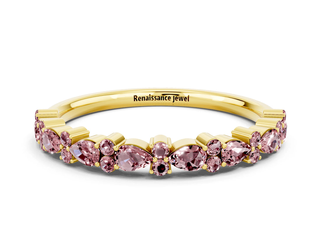 Yellow gold Pear & Round Morganite Wedding Band_6