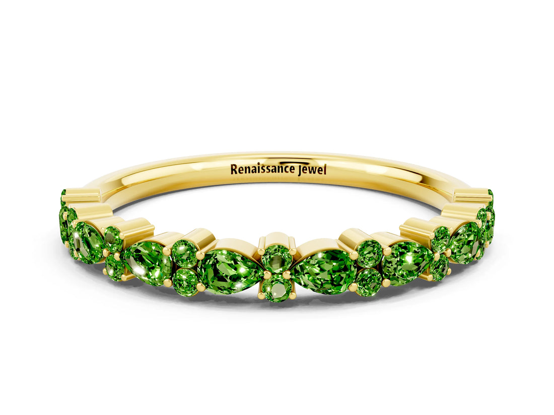 Yellow gold Pear & Round Peridot Wedding Band_6