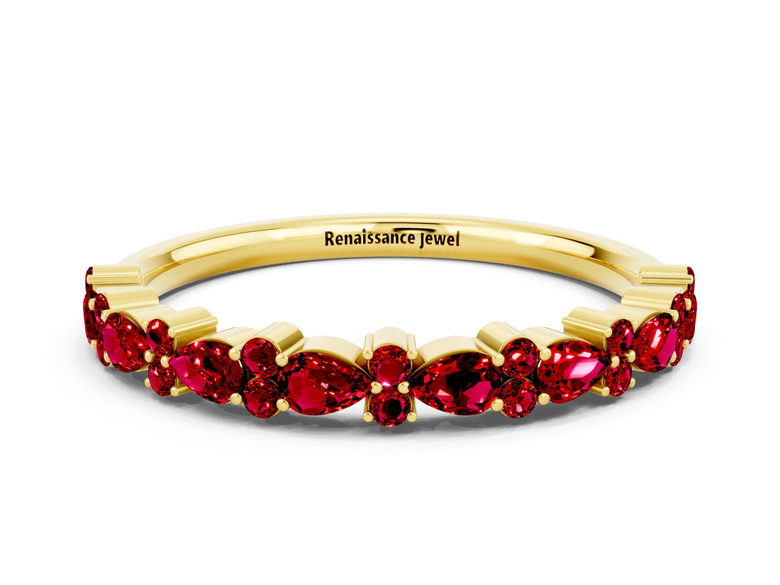 10K Yellow Gold Pear and Round Ruby Wedding Band