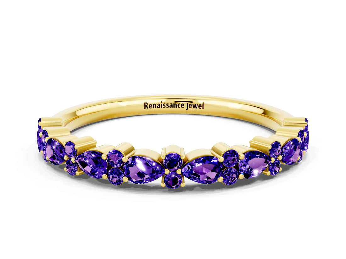 Yellow gold Pear & Round Tanzanite Wedding Band_6